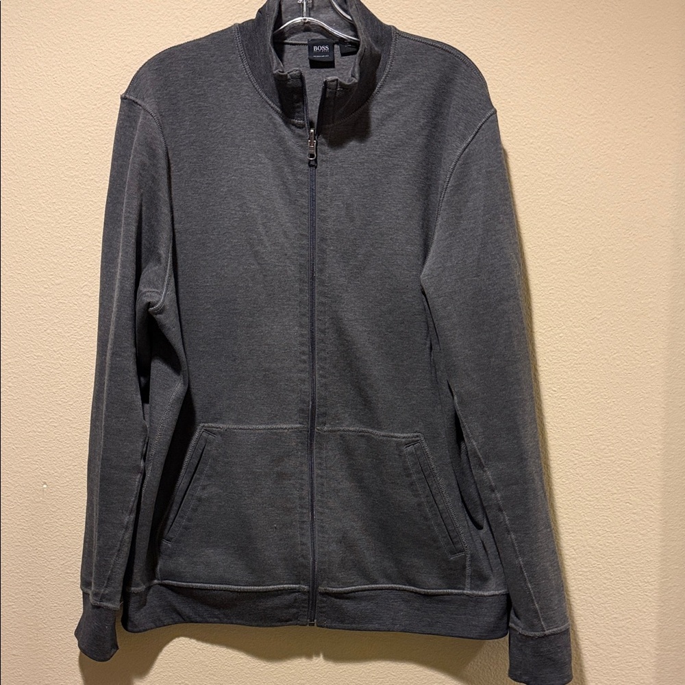 Boss Charcoal Zip-Up Sweater